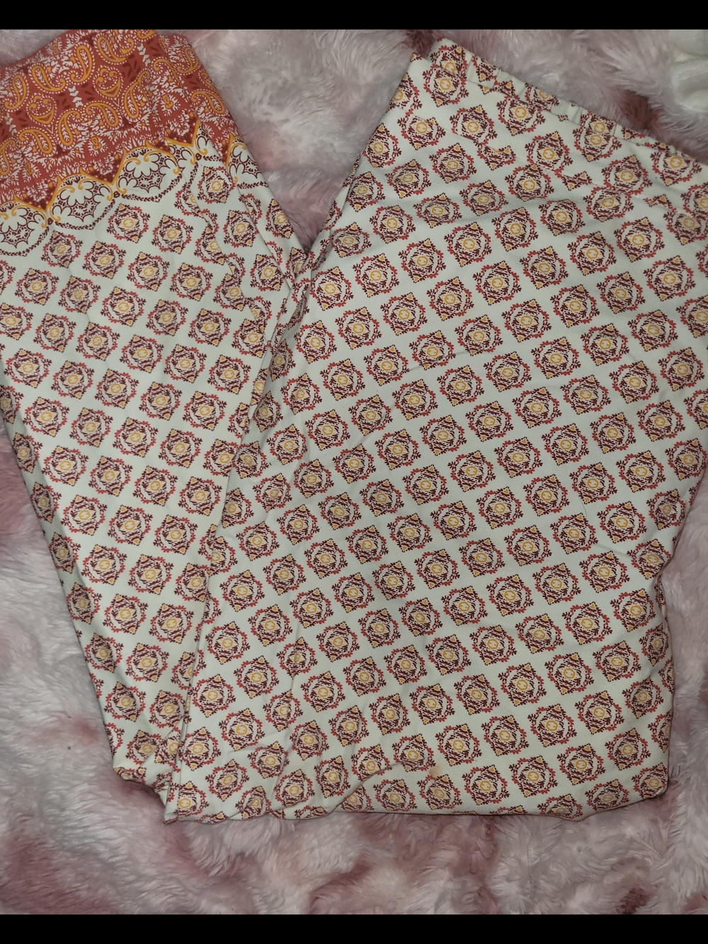 Cream and Rust Bohemian Pants with Decorative Print